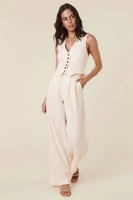 SPELL Every Single Day Linen Wide Leg Pant And Waistcoat / Vest in Cream Sz XS - Image 1 of 4