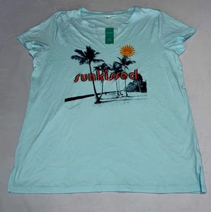 Maurices Women’s Size Medium Embroidered Graphic T-Shirt V-neck Tee Blue Beach - Picture 1 of 8