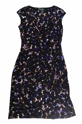 Ralph Lauren Womens 8 Dress Black/purple Dot Stretch Faux Wrap Midi Bodycorn Foto 1 de 4