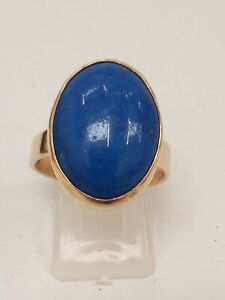 Stunning 10ct Yellow Gold Oval Blue Lapis Lazuli Ring Stamped TMY 10K 