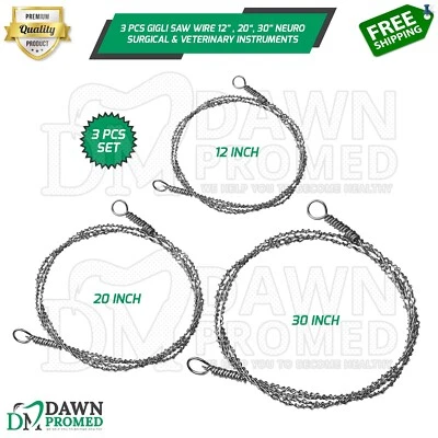 3 Pcs GIGLI Saw Wire 12”, 20“, 30” Neuro Surgical & Veterinary Inst German Grade - Image 1 of 4