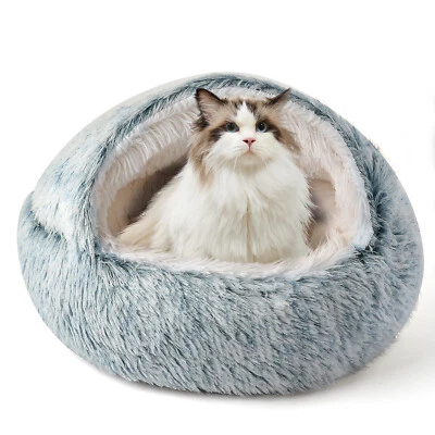 Soft Plush Cat Bed Winter Comforter Semi-Enclosed Nest Warm Pet Bed Supplies - Image 1 of 4