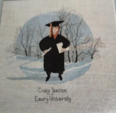 P Buckley Moss Cross Stitch Graduate Graduation Boy personalize school name  - Image 1 of 4