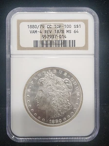 1880/79 Carson City VAM4 Reverse 78 Morgan Silver Dollar MS64 NGC # 957937-014 - Picture 1 of 8