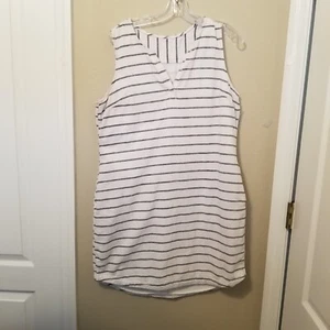 Women's Size L (12-14) Dress 12% Linen White With Blue Striped - Picture 1 of 7