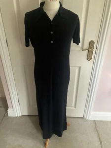 VINTAGE LAURA ASHLEY DRESS NAVY BLUE MAXI KNITTED COTTON BLEND UK 10 12 APX VGC - Picture 1 of 6