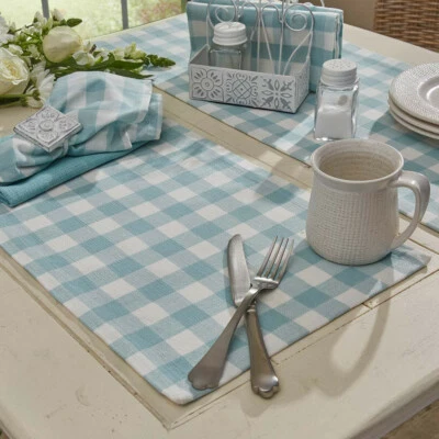 Park Designs Aqua & White Gingham Check Placemat  ~~ Set of 2 ~~ NEW - Image 1 of 3