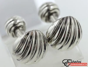 Tiffany & Co., Sterling Silver Shell Barbell Cufflinks - Picture 1 of 9