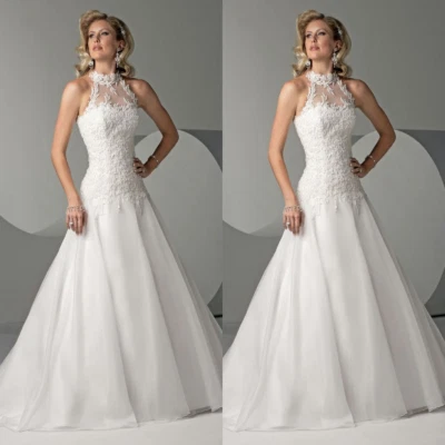 Hoher Hals Brautkleider Meerjungfrau ärmellos Spitze Elegant Weiß Elfenbein 2025 - Bild 1 von 4