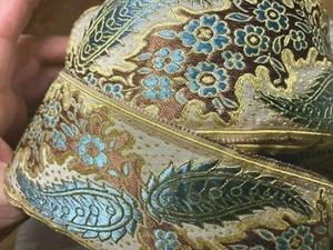 vintage jacquard embroidered 1900s ribbon 2.25" silk 1yd made in France - Picture 1 of 10