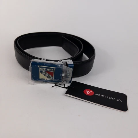 Mission Belt Co NEW YORK RANGERS NHL Hockey MENS Black Leather Ratchet Belt Cover