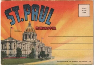 St Paul Minnesota, 1951 Curt Teich Linen Folder Postcard, Large Letter, 17 Views - Picture 1 of 20