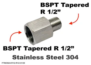 BSPT Tapered R 1/2" Female to R 1/2" Male Stainless Sensor Adaptor Fittings - Picture 1 of 6