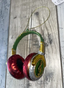 New Blown glass HEADPHONES MUSIC GLITTERED Christmas Ornament - Picture 1 of 4