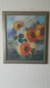 " Les Fleures ", Ölgemälde, 50 x 60 cm, von J. Justin, Sussex GB, Kunstmaler - Bild 1 von 4