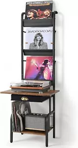 New Tall Vinyl Record Player Stand w Storage, Cabinet, Organizer for Living Room - Picture 1 of 6