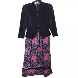 Jane Schaffhausen Belle France Dress Women's 10 Drop Waist Velvet Black Paisley - Picture 1 of 12