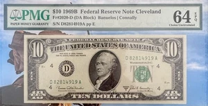 1969 B 10$ FRN Cleveland Fr#2020 D (DA Block) PMG 64 EPQ  - Picture 1 of 2
