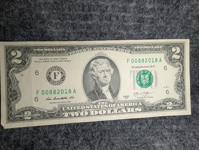 US Currency Birthday Note Bill - $2 F00882018A - August 98th 2018 - TWO Dollars - Image 1 of 2