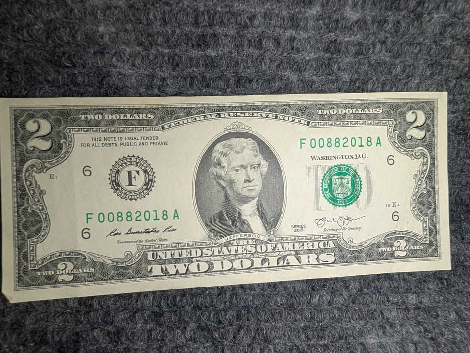 US Currency Birthday Note Bill - $2 F00882018A - August 98th 2018 - TWO Dollars - Image 1 of 2