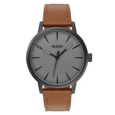 Reloj para hombre Hugo Boss #Stand 42 mm esfera negra correa de cuero caja de acero inoxidable Foto 1 de 4