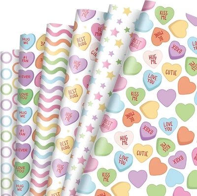 12 Sheets Valentine'S Day Wrapping Paper -Not Roll- Colorful Conversation Heart - Image 1 of 4