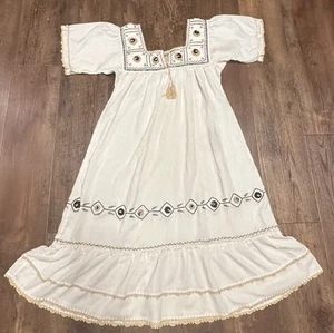 Vintage Handmade Floral Crochet Midi Dress Cotton Boho Festival  Embroidered Med - Picture 1 of 10