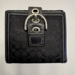 Coach Wallet Womens Signature Canvas Leather Buckle Snap Bifold Billfold Classic - Picture 1 of 10