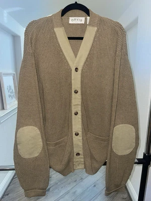 Vintage Orvis Brown Cardigan Button Front Elbow Pads Heavyweight Sweater Size L - Image 1 of 4