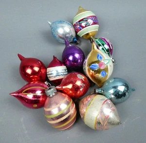 Vintage 1950s Christmas Teardrop Shaped Glass Baubles Ornaments x12 with Box - Picture 1 of 5