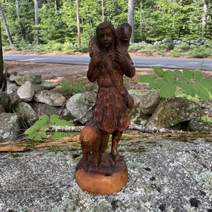Vintage Jerusalem Olive wood Sculpture of Shepherd Carrying sheep w/ sticker - Picture 1 of 6