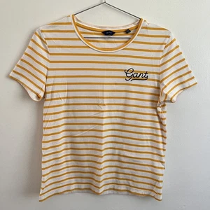 GANT Yellow Striped T-Shirt Short Sleeve Cotton Top - Women's Size Medium M - Picture 1 of 7