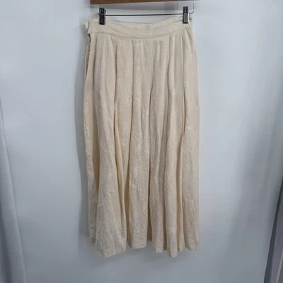 Maxi falda vintage Henry Grethel para mujer 10 beige lino algodón floral plisada años 90 Foto 1 de 4