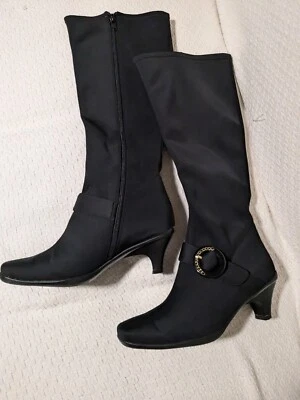 Women's BELLINI Strech Black Nylon Knee High Boots w/Buckles Sz 6.5 Elegant!  - Image 1 of 4