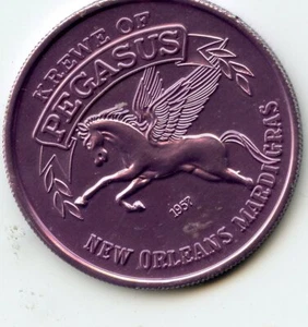 Mardi Gras Doubloon Krewe of Pegasus 1980 Aluminum Purple - Picture 1 of 2