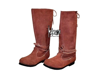 Renaissance Suede Leather Boots Larp Shoes viking middle high boot SCA Costume - Image 1 of 4