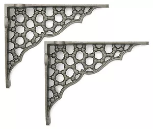 Par de soportes de estantería de panal de hierro fundido pequeños de 6" adornados estilo antiguo 15 x 12 cm - Imagen 1 de 5