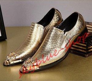 Mens Clubwear Pointy Toe Shiny Formal Fress Genuine Leather Punk Slip On Shoes