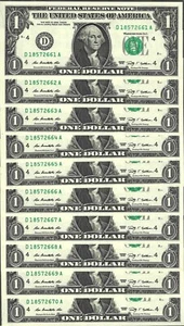 10 Consecutive 2009 $1 DA Block FRNs - Gem Crisp Uncirculated - Picture 1 of 2