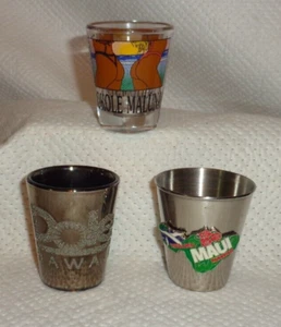 HAWAII--3 SHOT GLASSES--DOLE--MAUI--BOTTOMS UP - Picture 1 of 1