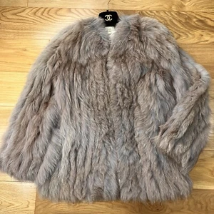SAGAFOX No Collar Fox Fur Coat pink Grey Stylish Elegant Women from Japan - Picture 1 of 14