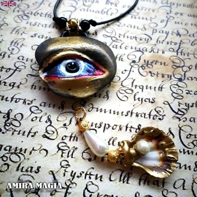 Realistic Eye Anatomical Amulet Pendant Jewelry Necklace Pearl Jewellery Shell - Image 1 of 4