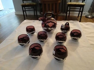 Vintage FARBER BRO. Krome Kraft Cambridge Ball Decanter Cordial Set - Foto 1 di 8