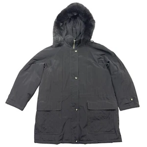 Weather Tamer Windbreaker Jacket Womens 1X Black Lined Faux Fur Hood Full Zip - Picture 1 of 8