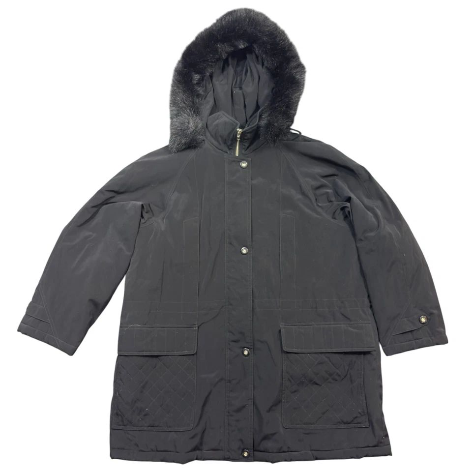 Chaqueta cortavientos Weather Tamer para mujer 1X capucha de piel sintética forrada negra cremallera completa Foto 1 de 4