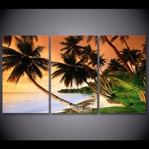Coast Palm Trees Beach Scenery 3 Piece Canvas Print Wall Art Home Decoration - Picture 1 of 6