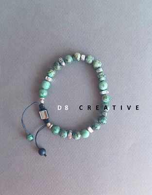 New men's original design green turquoise stainless steel  handwoven bracelet - Image 1 of 4