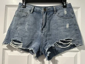 Shein Damen Medium Distressed kurze Shorts abgeschnitten hoch geschnitten helle Waschung gebraucht, in einwandfreiem Zustand - Bild 1 von 9