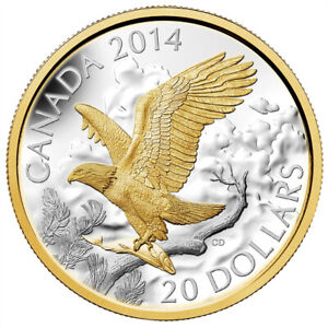 2014 Canada $20 Fine Silver Coin - Perched Bald Eagle