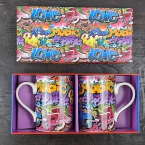 Tassen, Graffiti Design Love & Music Fine China Kaffee/Teetassen 2er Set verpackt - Bild 1 von 5
